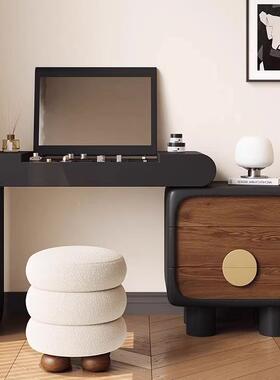 AT意式轻奢实763梳妆台斗柜一拼体卧室奶油复古木翻盖6化妆桌黑白