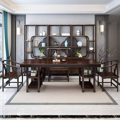 木大板VEF实茶桌椅组中合办室新式茶桌全套紫檀公色茶台功夫泡茶