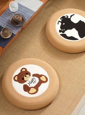 蒲坐子黄麻棉线编织地cwi4Bl2j上团客厅阳垫台榻榻米圆形飘家窗用