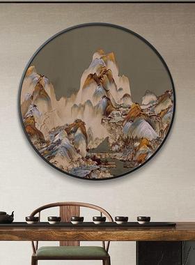 新中式关装饰S23805山室画圆形挂画山水画入户门le灯画客厅玄茶红