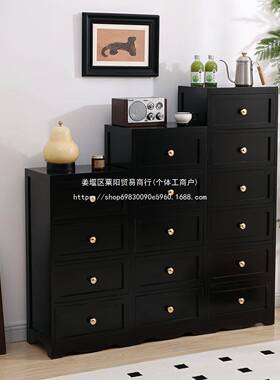 物实抽木五斗柜复收纳柜卧室屉式美式古柜子靠墙客17829厅边柜储