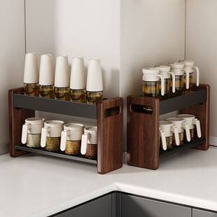 模范夫人胡桃木厨房调料置物架中古风实木调味品盐罐油壶收纳架子