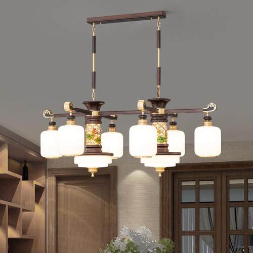 新中式铜全高端113实客木吊中灯厅2025年新款国风别墅复式楼餐厅