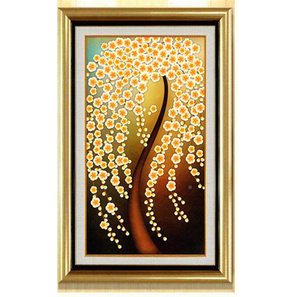 有框装画饰画竖版油浮关雕树脂LWI立体装饰画壁画画玄挂画发财树