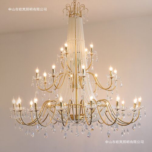 法式复式客厅水晶三层大吊灯欧式简约别墅挑高楼中楼旋转楼梯灯具