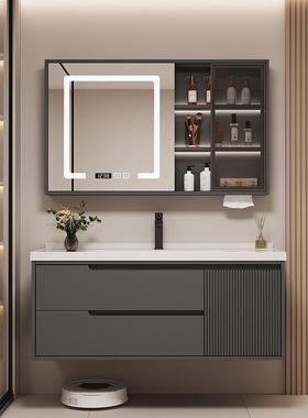 y285p7橡木吊柜浴室卫生间洗奶油风智壁能柜地柜柜洗漱脸台陶瓷一