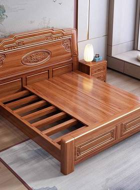 实XG9018#木床雕花花梨木双人大床中式古金1.销8仿米榫卯原木床工厂直mω