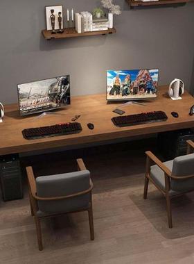 实木双人脑书桌家长条桌学习桌子卧靠墙办公72735室桌学生用电桌