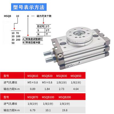 SMC型转摆台气缸MSQ/H2R旋Q/MSQB10A-30A-0A-50HZLA-70A/1A/2A/3A