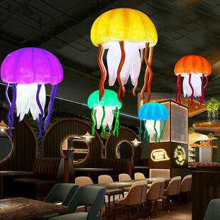 海主题洋玻装 璃钢发光水母GIT吊饰商场餐厅美布陈场景置园林摆放