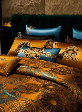 档奢华宫廷风4EIE0支高高精密1提刺绣四件花套多件套亲肤长绒棉