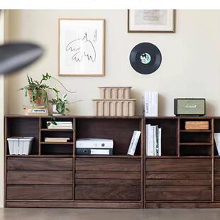 北黑胡桃书VAJ架原全实木矮书柜木落地靠墙储物抽木屉储物美架电