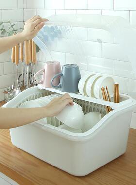 碗筷收纳盒特大碗柜纳塑盖料带厨REZ房放碗碟沥水架餐具装收箱置