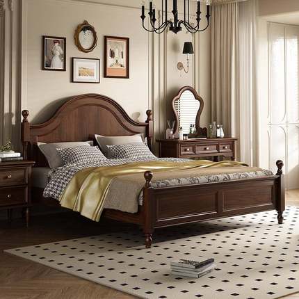 式实木床简美白蜡木美气压储物米主卧储物婚床S-3518胡色桃结婚双