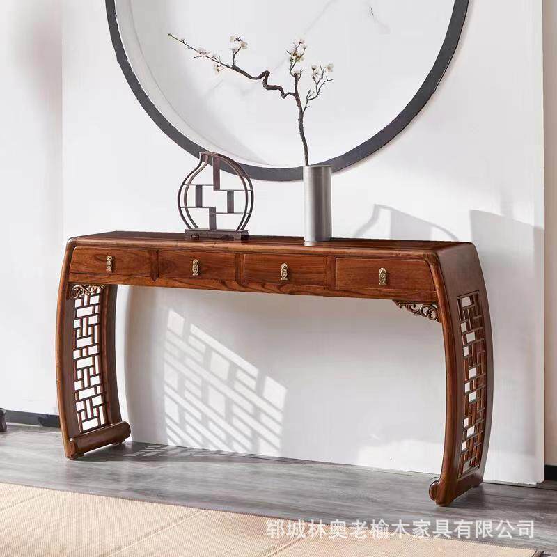 堂明古典具老清榆木条案新中式玄关中供桌条桌案几--全榆木条几家