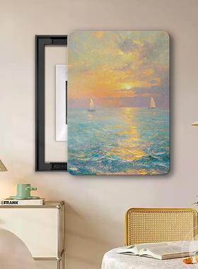 奶风海景ZR911215电表箱装饰画免打孔挡竖款油配电箱遮闸电盒肌理