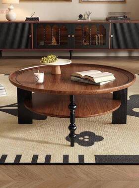 美式复古桌茶几用全实木圆茶家客形厅小桌子中古风小户型90164新