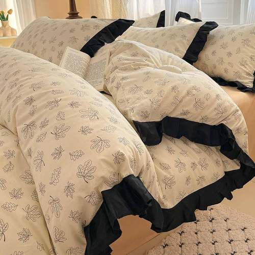 法式复古风全棉床上四件套公主风新款100棉床品花边被套床单床笠4