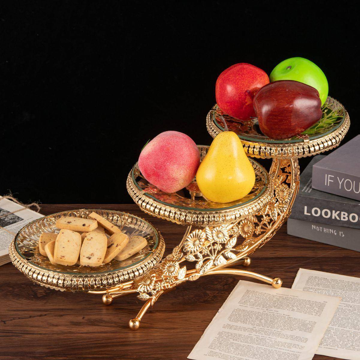 2023新款轻奢风创意家用客厅酒店茶几水晶果盘 玻璃水果盘