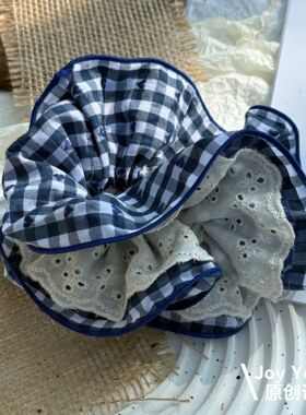 【海风汐纹】日韩ins风清新自然格纹蛮腰发圈原创镶边时尚学院风