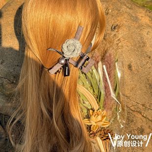 【灰烬余玫】韩式手工气质高级玫瑰抓夹原创设计百搭瑞丽风时尚出