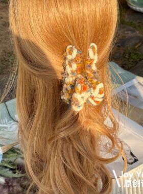 【穗光之握】毛线手工编织百搭明媚原创设计重工缤纷鲨鱼夹抓夹