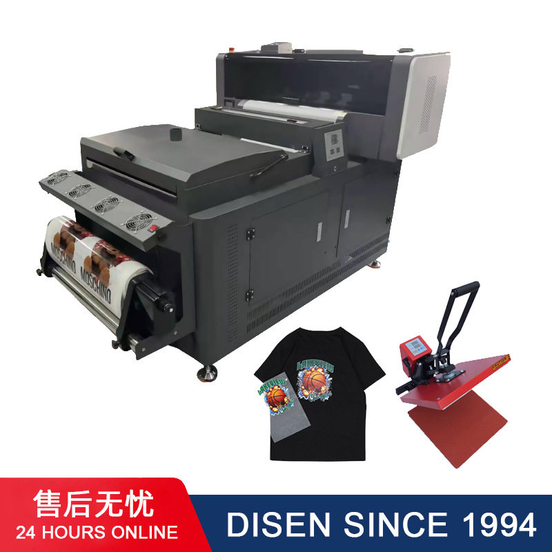 DTF白墨打印机帽子衣服T恤图案印花抖粉烘干一体白墨烫画机加工厂
