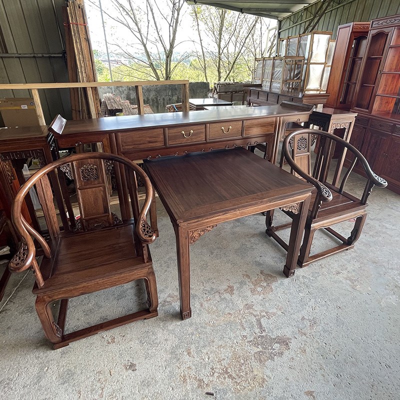 中堂四六件八仙桌实木金花梨农村大厅堂屋供桌香火条柜条案家具