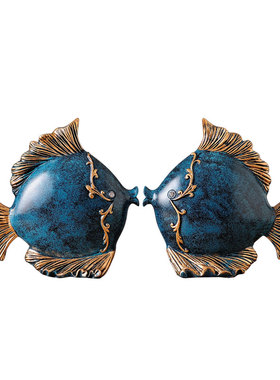 创意家里客厅温馨卧室亲嘴鱼接吻鱼高档一对摆件家居工艺品装饰品