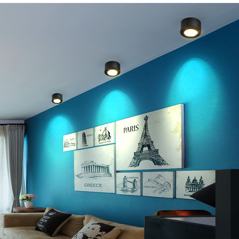 超薄明装COB射灯客厅吸顶外置可调3w5w7w色三色变光灯led小筒灯