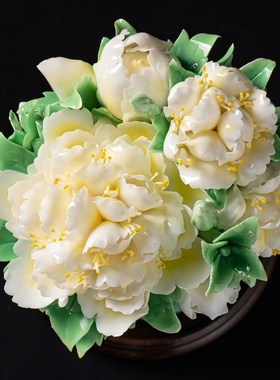 夫己纯手工陶瓷《虚谷长馨》之牡丹姚黄卧室客厅玄关餐厅摆件