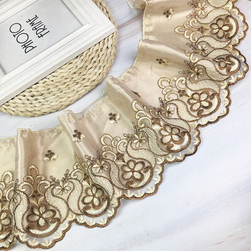 精美双层衬布蕾丝花边沙发垫装饰网纱刺绣宽边辅料窗帘底边加长