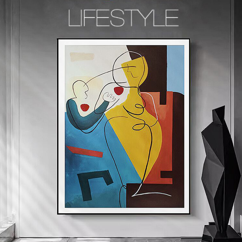 手绘油画毕卡索装饰画客厅饭厅大幅抽象人物玄关艺术肌理挂画定制