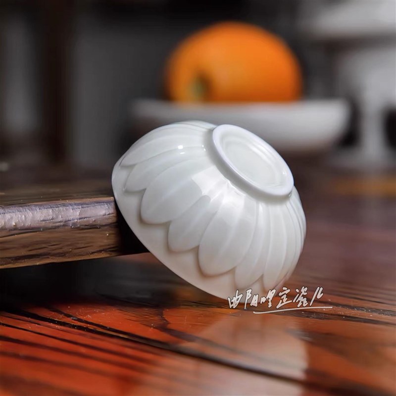 定瓷茶具茶盏定窑白瓷莲瓣普洱客杯主人杯现代简约曲阳原产地茶杯
