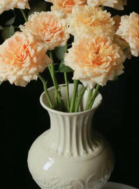 高温陶瓷花瓶中古奶油复古法式陶瓷22cm可水培鲜花多头玫瑰百合