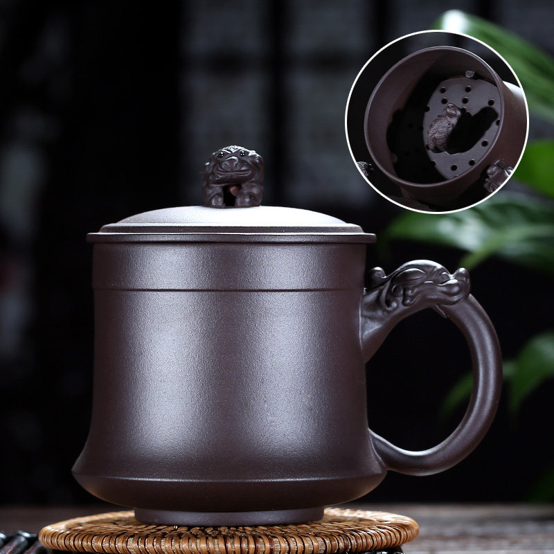紫砂杯茶杯宜兴功夫纯手工过滤内胆茶杯子带盖水杯办公杯泡茶茶具