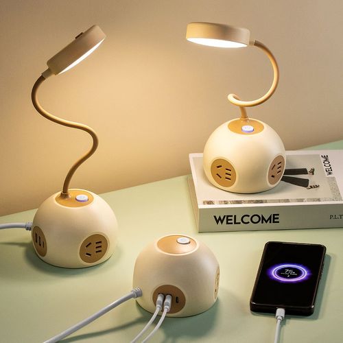 台灯插座一体自然光阅读灯护眼台灯床头书桌学习专用颜值哺乳夜灯