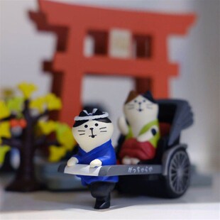 猫部杂货  敲萌可爱人力黄包车猫迷你公仔 汽车装饰场景摆件