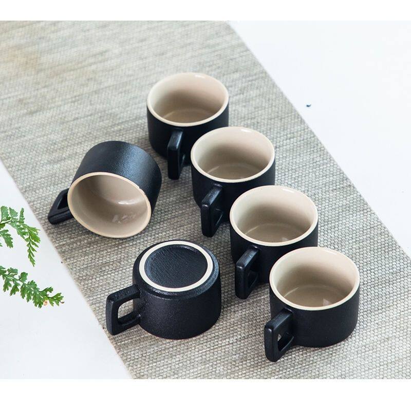 黑陶品茗杯带把手防烫陶瓷功夫茶具小茶杯家用主人个人杯茶碗单杯