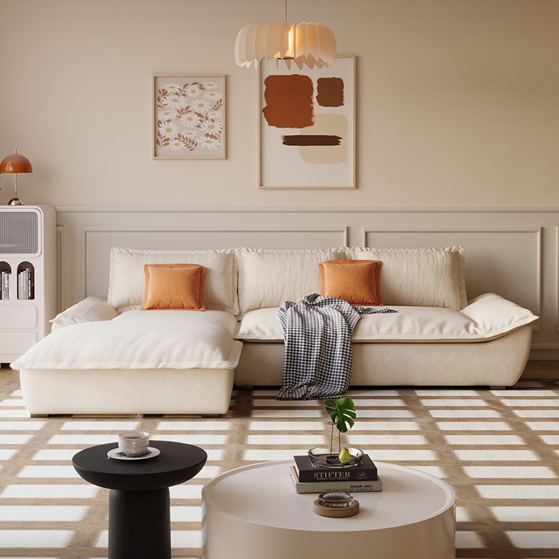 奶油风布艺沙发现代简约小户型客厅高级绒帆船贵妃沙发202新款