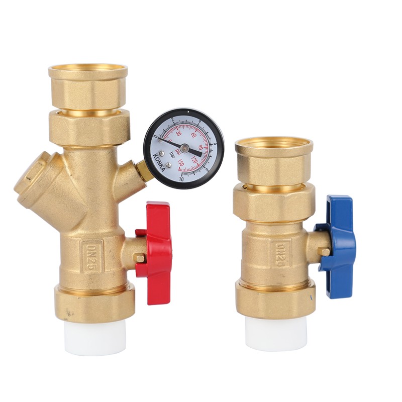 地暖分水器总PPR/32直式过滤球内外丝地暖配件带压力表新品