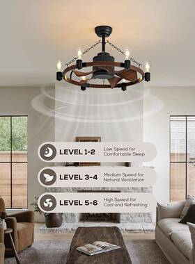 复古乡l村工450业ft吸顶风扇灯蜡烛艺灯术电扇吊中古风客餐厅吊o