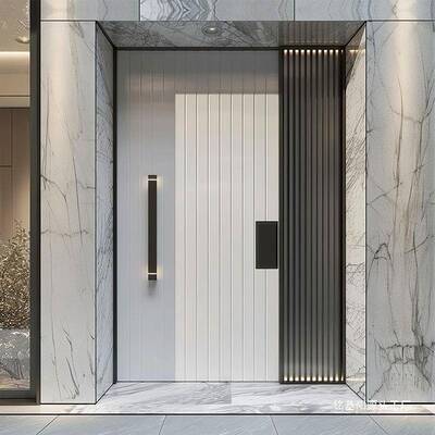 奶油风入户门子母门白色防盗别墅门进户门家EHA用一一景大门铸铝