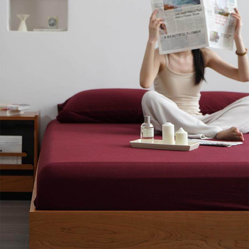 纯类色床亲笠单件FS757415针织棉裸睡肤床垫保护罩席思梦套床单F^