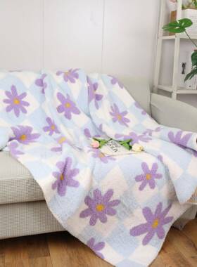 清新花卉格子边半绒毯a类母婴级HUG779婴幼毛儿午睡盖毯露营保暖