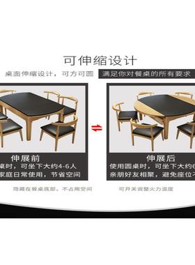 火山石岩餐桌极简方桌烧餐桌伸型火带电商用板轻奢家用缩吧台prvq