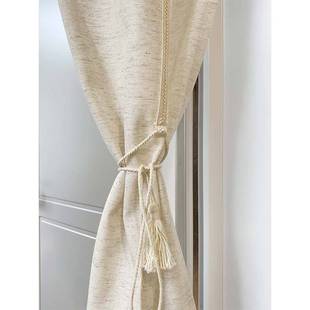 日式亚麻素色分片米色门帘吊穗绑绳出租屋半帘卧室隔断短帘商用家