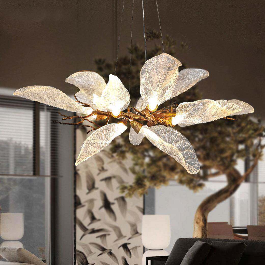 美式轻奢全铜装饰别餐厅吊灯PL-074软装设计墅铜酒天然树叶客店厅