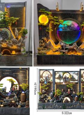 水隔幕摆墙流水屏风酒店玄关室断办公别墅花园庭院假山喷泉办TIL