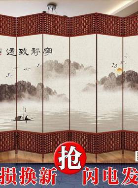 屏风折办折屏现客厅简约代中式简约公养生实木布艺叠ORU隔断移动